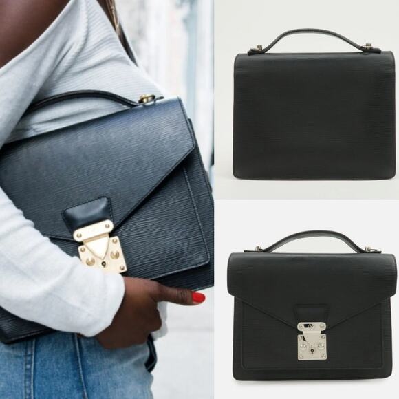 💎✨Authentic✨💎Louis Vuitton Epi Monceau 2Way Shoulder Bag Hand Bag Noir - Picture 1 of 16